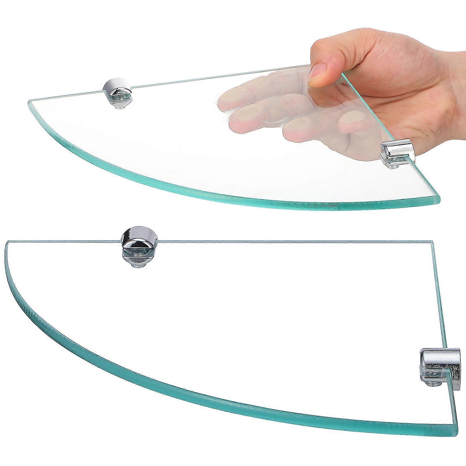 Bathroom Corner Glass Shelf for Storage Wall Mount 2Pcs Transparent Holder
