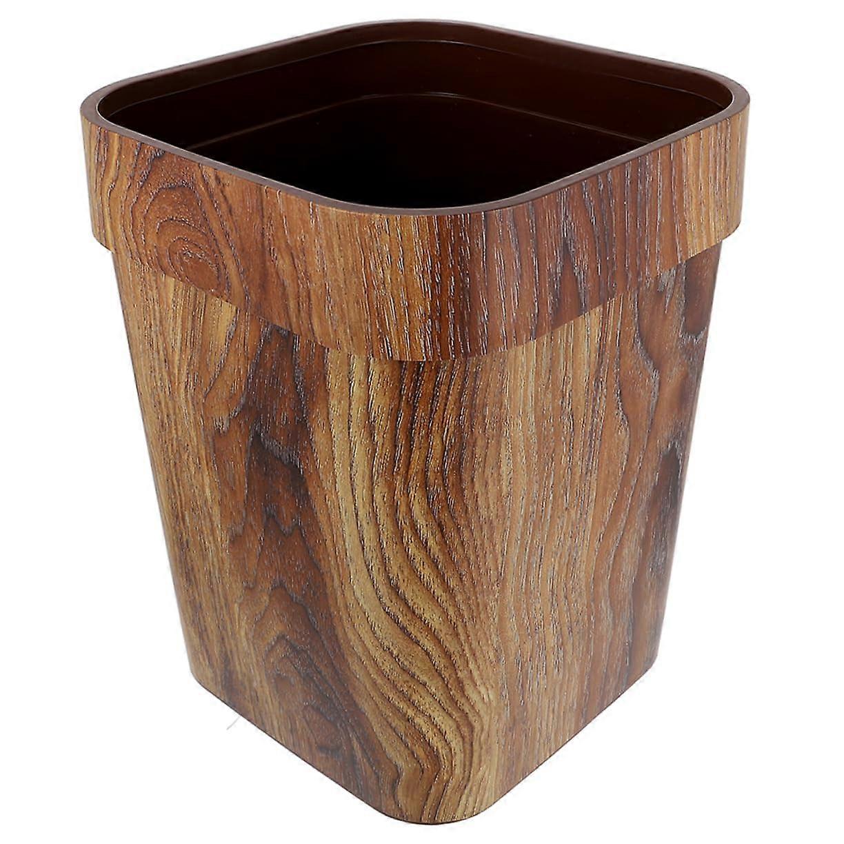 Wood Grain Bathroom Trash Can SpaceSaving Small Square Waste Bin for Kitchen and Office