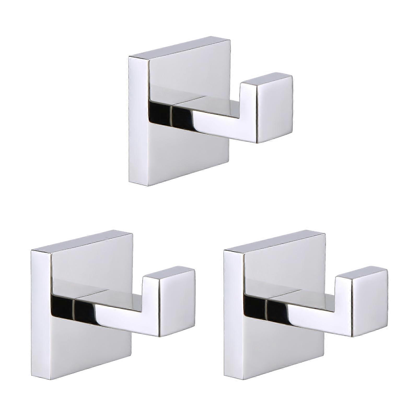 Square Stainless Steel Towel Hook 3PCS Rustproof Polished Chrome Wall Mounted Bathroom Holder