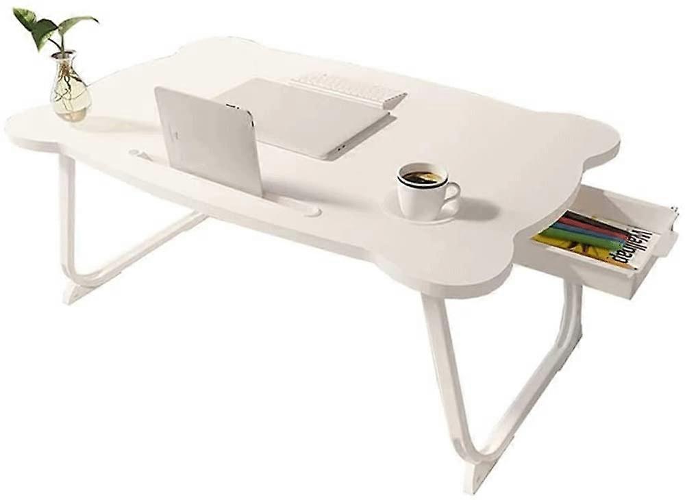 Folding Desk for Small Spaces White, No Assembly Required, SpaceSaving Computer Table with Shelf