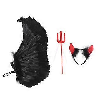 3 Pack Devil Angel Wing Set Handcrafted Lightweight Adult Angel Wing Set for Halloween Role Play Black M Devil