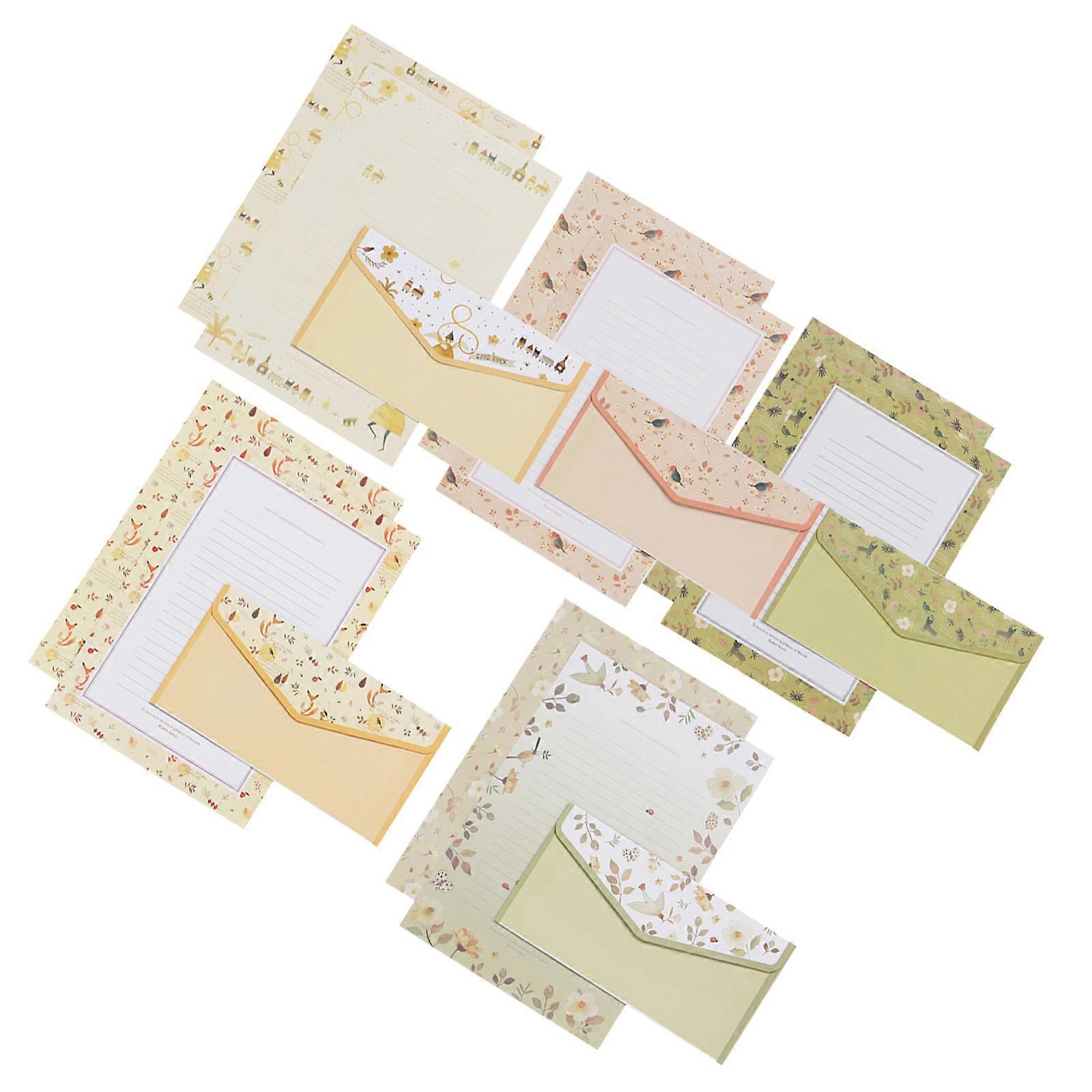 Chic Flower Print Envelope and Letter Paper for Writing Use 5Sets