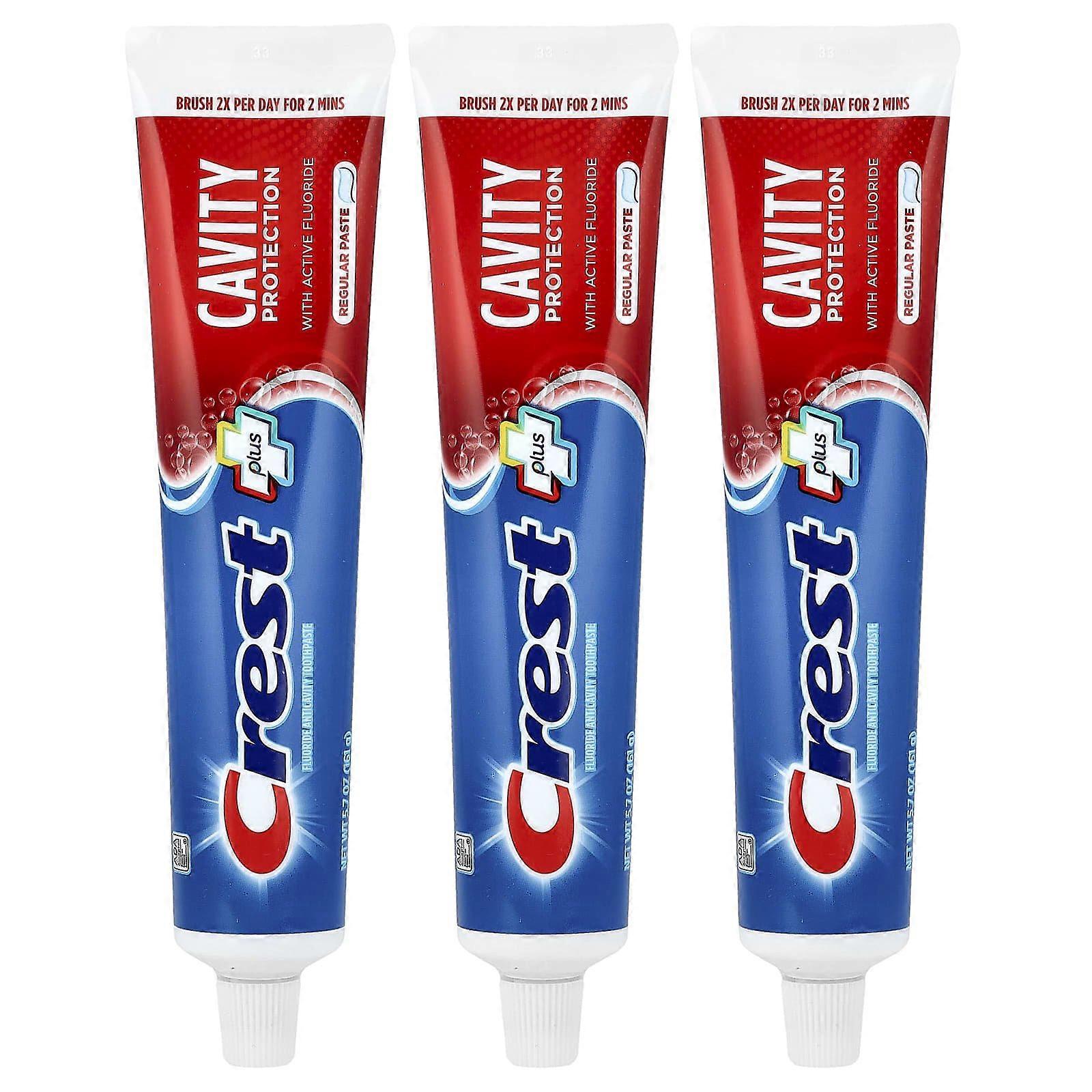 Crest, Cavity Protection, Fluoride Anticavity Toothpaste, Regular Paste, 3 Pack, 5.7 oz (161 g) Each