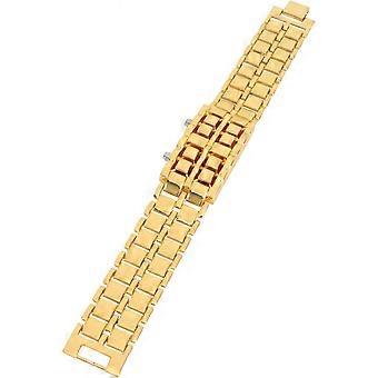 Gold Watch Face Women Led Digital Wrist Watch Stainless Steel Bracelet and Glow Feature