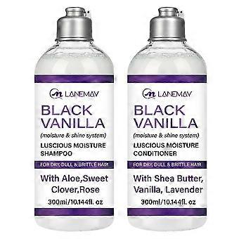 Black Vanilla Curly Hair Sulfate Free Shampoo and Conditioner Set for Dry, Damaged Natural Hair, Hydrating Hair Care Kit Made with Shea Butter, Aloe