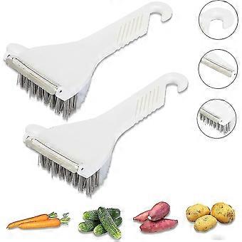 2pcs Vegetable Brush Non-slip Durable Handle With Hook For Potato, Radish, Cleaning & Peel