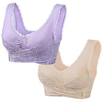 2pack Bras For Older Women, Adjustable Compression Shock Absorption Front Cross Side Buckle Lace Bras