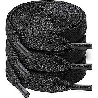 3 Pairs Flat Sports Shoelaces, Flat Sports Shoelaces, Economical, 8mm Wide, Suitable for Sports Shoes, Running, Adults, Children (Black)