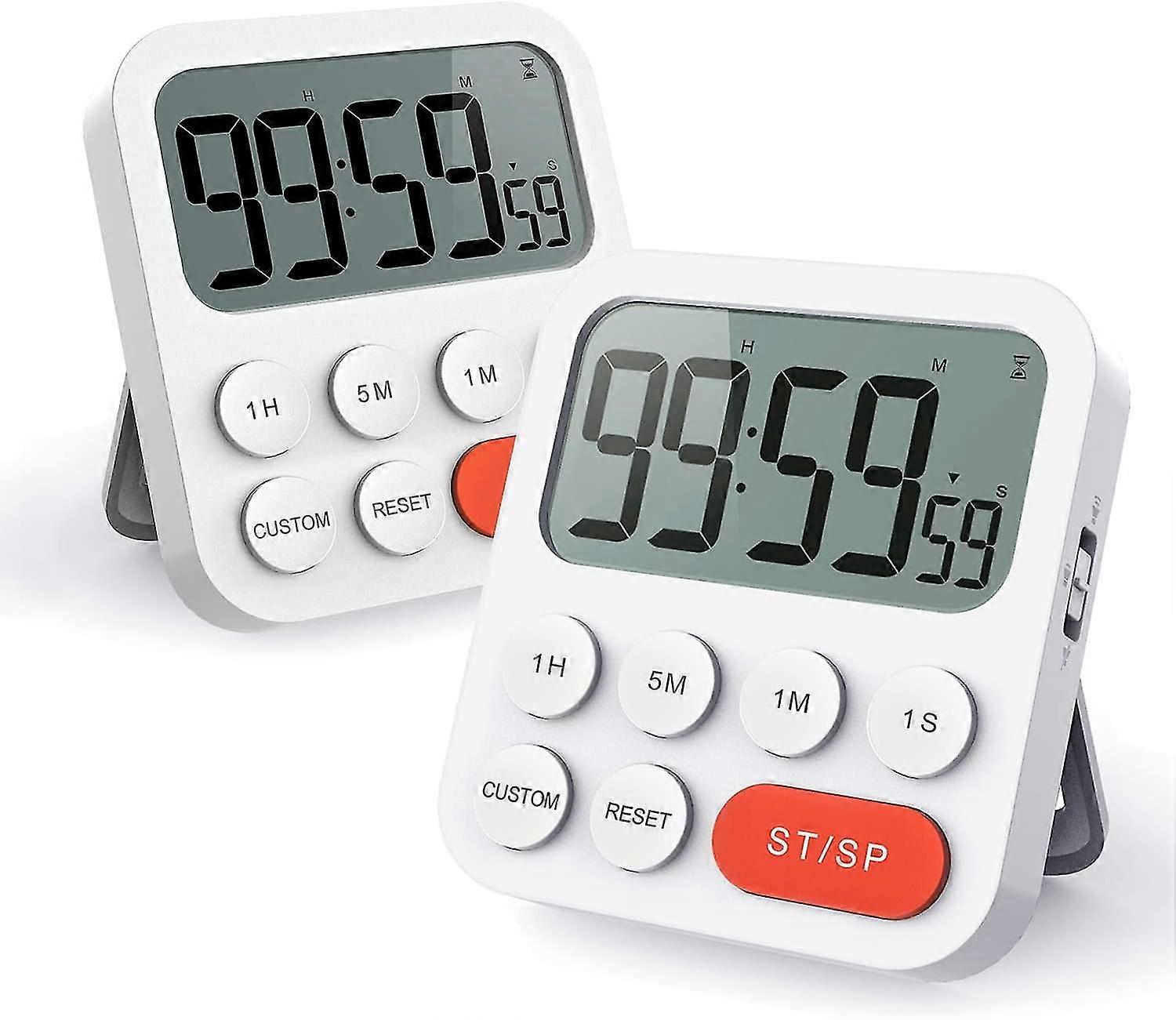 Kitchen Timer -2 Pcs, Timer With Digital Clock Function, Quick Adjustment, Personalized Mode, 3 Adjustable Volume Levels, Strong Magnetic Back (includ
