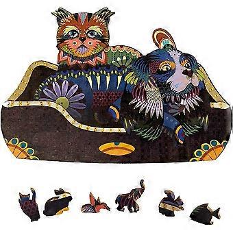 Wooden Jigsaw Puzzles, Wooden Puzzle Pieces for Adults and Kids, 100 Pieces Unique Shape (8.8 x 6.3inch),Cat and Dog Puzzle Toys