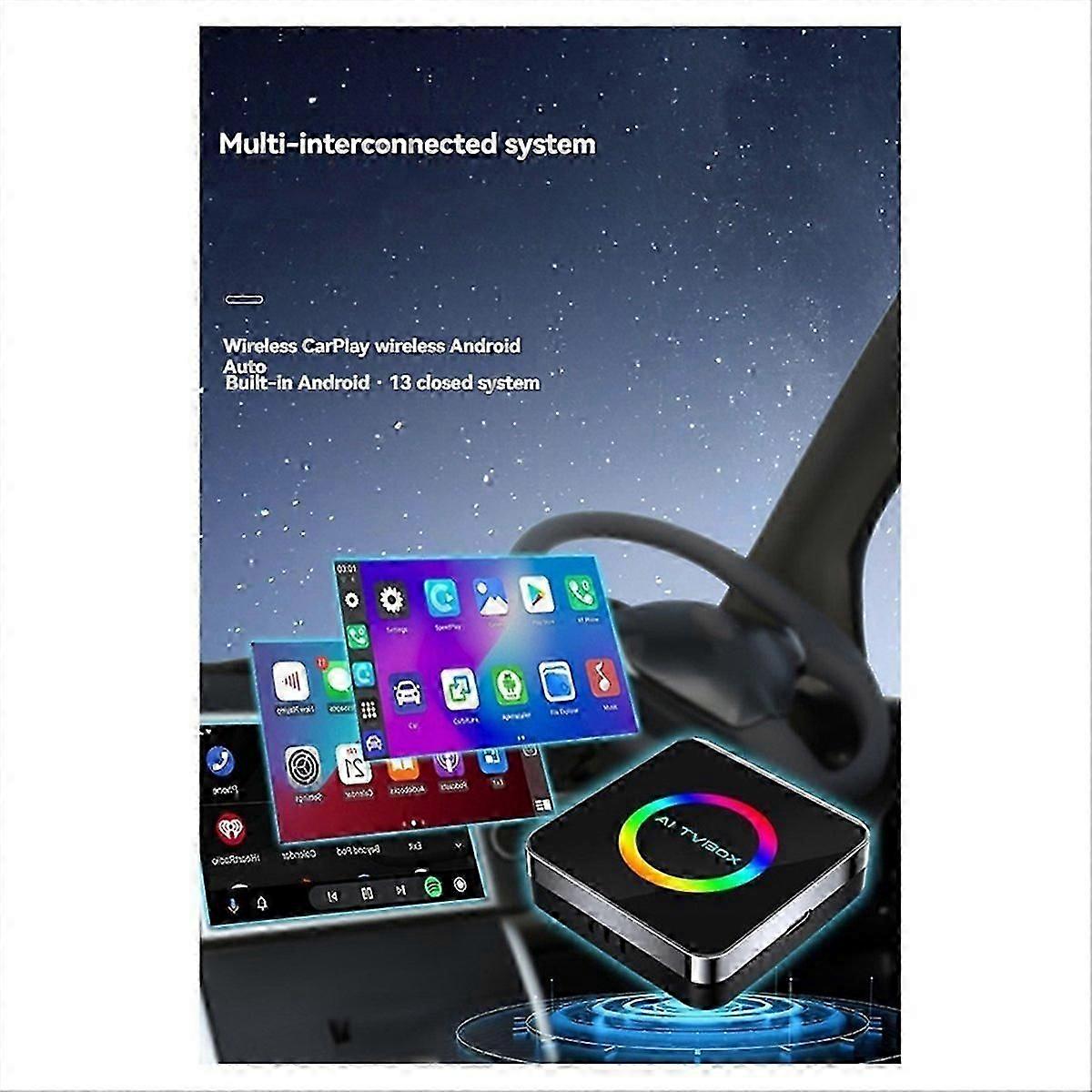 Android 13 AI TV Box, 2+32GB Memory, Wireless CarPlay & Android Auto Compatible, WIFI6