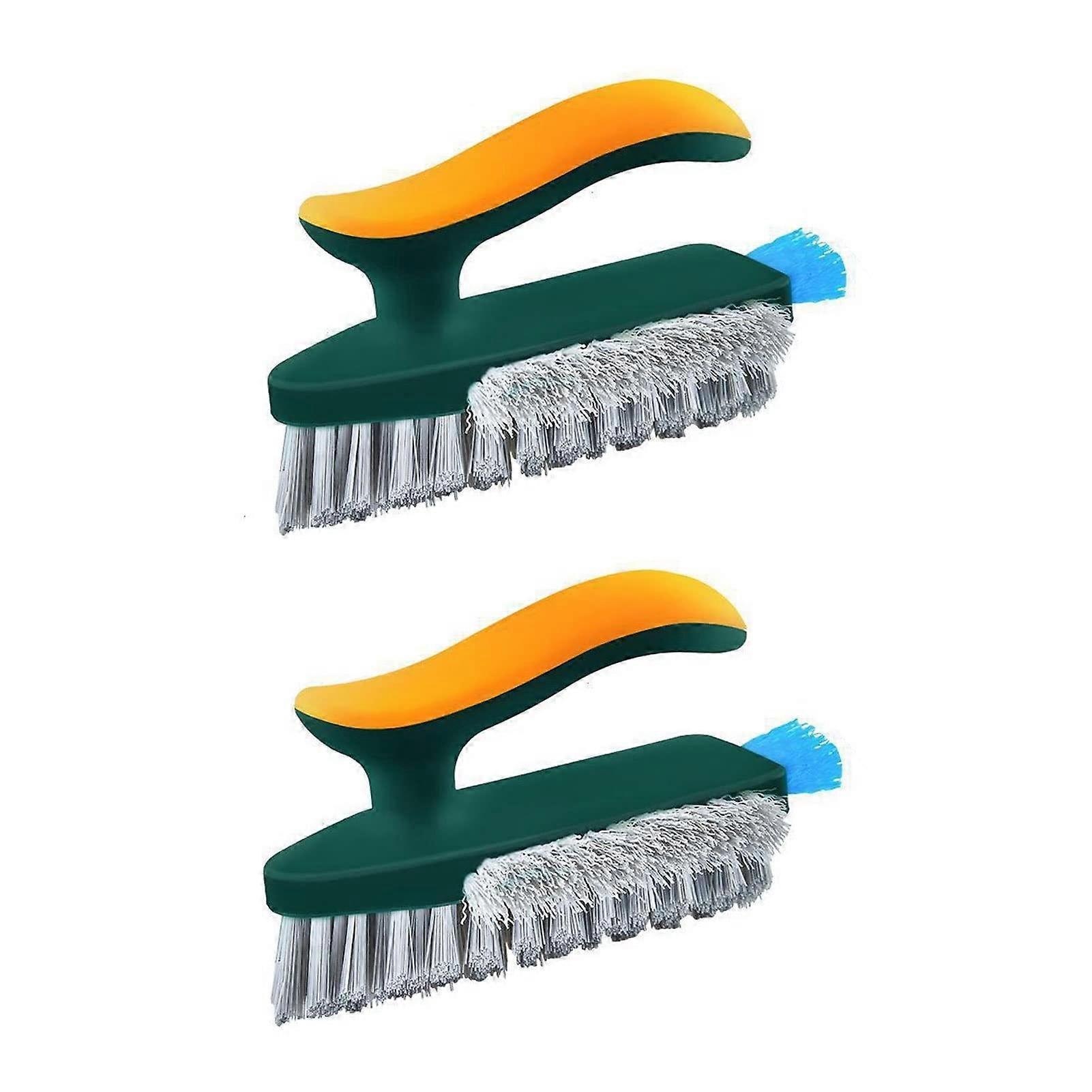 2 Pack Triangular Gap Cleaning Brush with Ergonomic Grip for Bathroom Kitchen MultiSurface Deep Scrub (Green)