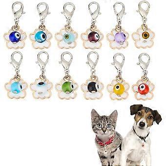 12pcs Cat Dog Charms Pendant 3 Styles Paw Heart Crown Pet Collar Pendants Alloy Rhinestone Key Chain Glitter with Carabiner
