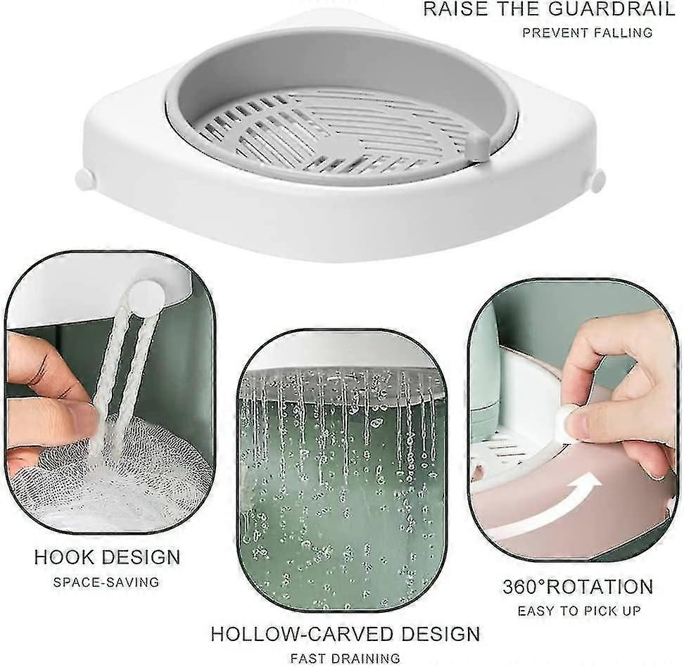 Corner Shower Caddy Rotating Bathroom Storage Shelf Wall Mounted Triangular Rack 26-27