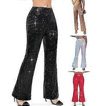 Dames Hoge taille Sprankelende broek Wijde pijpen Uitlopende broek Pailletten Bling Party Slacks Glitter Night Out Broek Clubwear