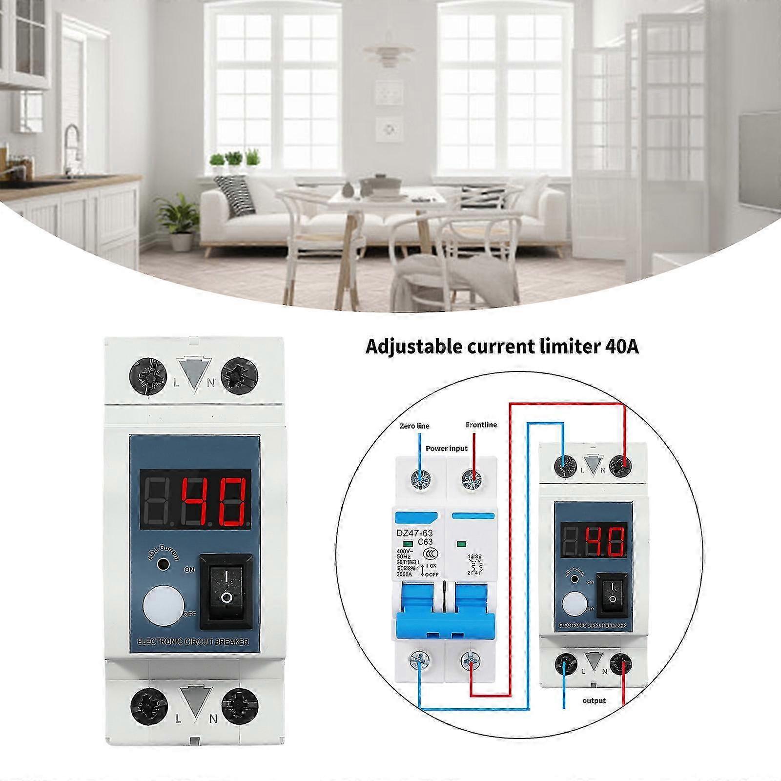 Adjustable Current Limiter 40A with LED Display High Precision Control Current Limiting Switch for Circuit Protection