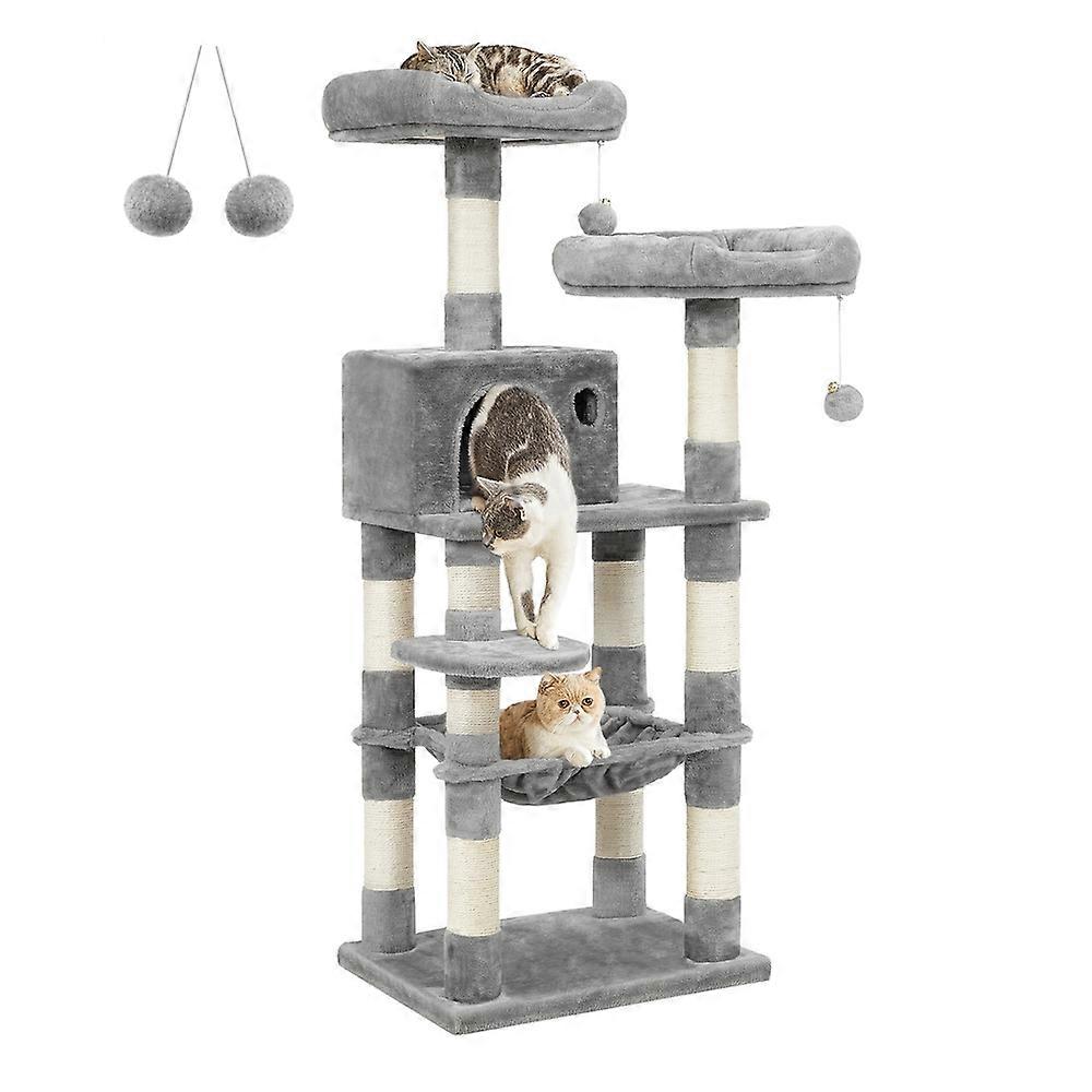 56.3-Inch Cat Tree with Scratching Posts, Hammock, Plush