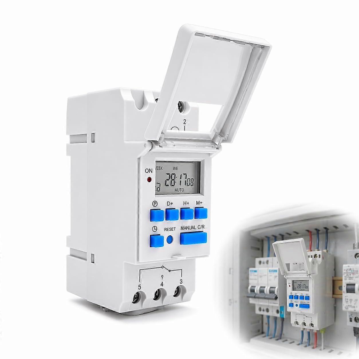 Programmeerbare klok, modulair, DIN-rail, digitale timer, LCD, 220 V