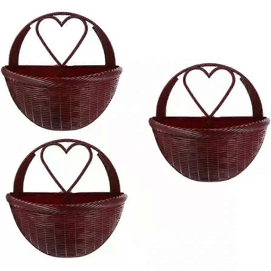 3pcs Wall Mounted Plastic Simulated Rattan Flower Baskets