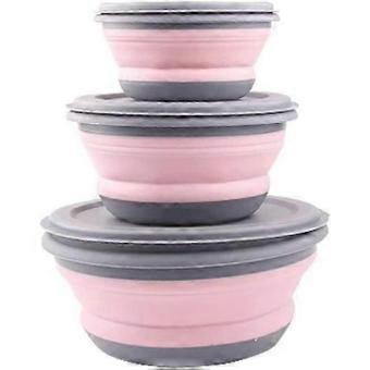 Collapsible Bowl 3 Pieces Pink Silicone Collapsible Camping Bowl Round Storage Containers for Camping, Hiking, Cooking, School Outdoors YUZ