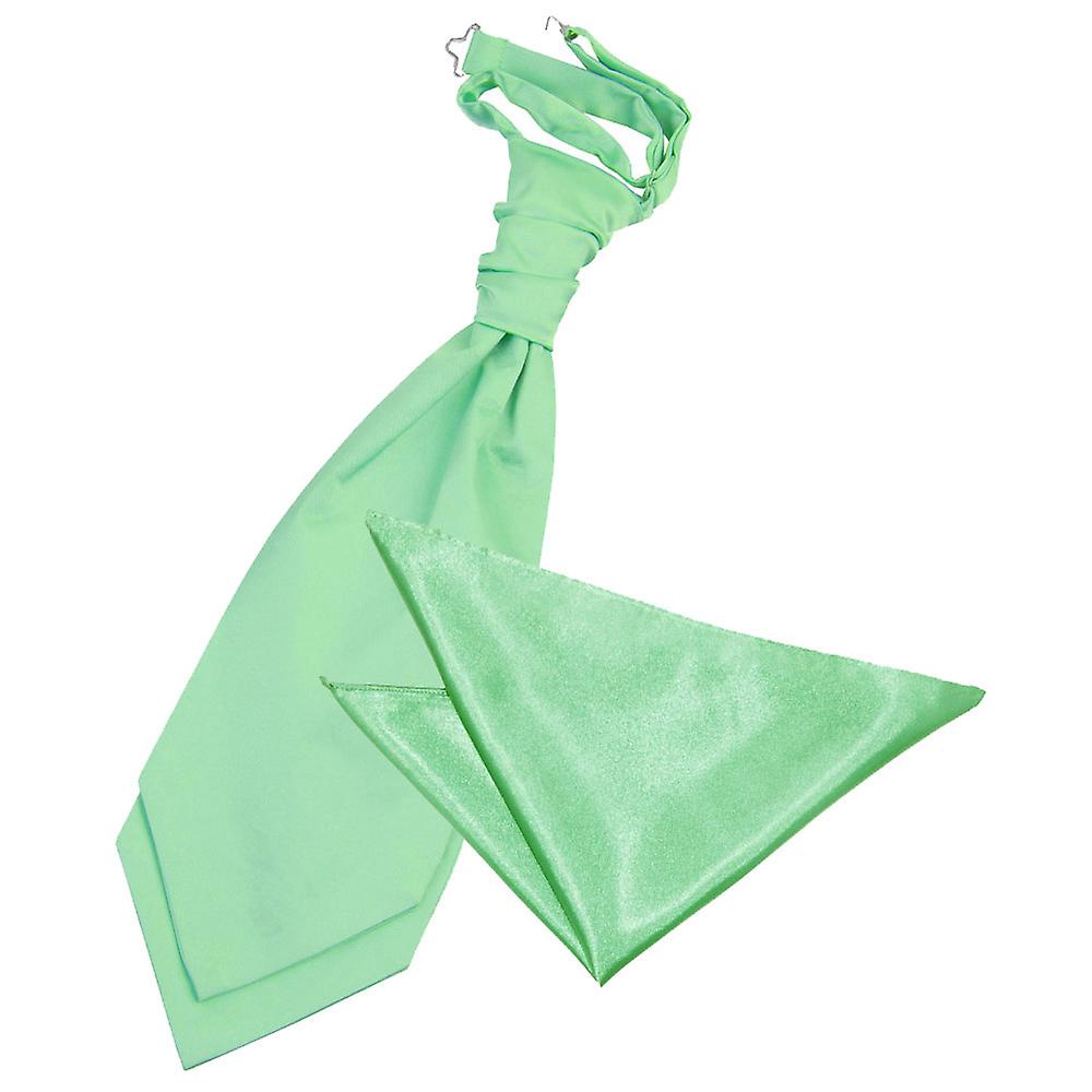 Mint Green Plain Satin Wedding Cravat and Pocket Square Set