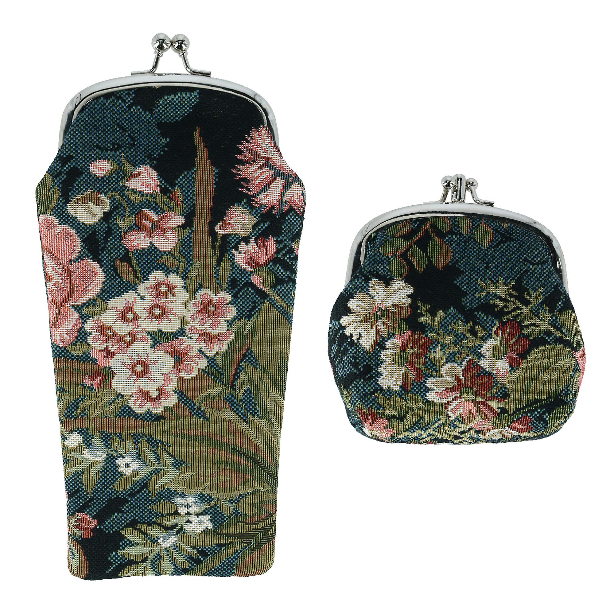 CTM Floral Print Tapestry Glasses Case and Coin Purse Set (Women)