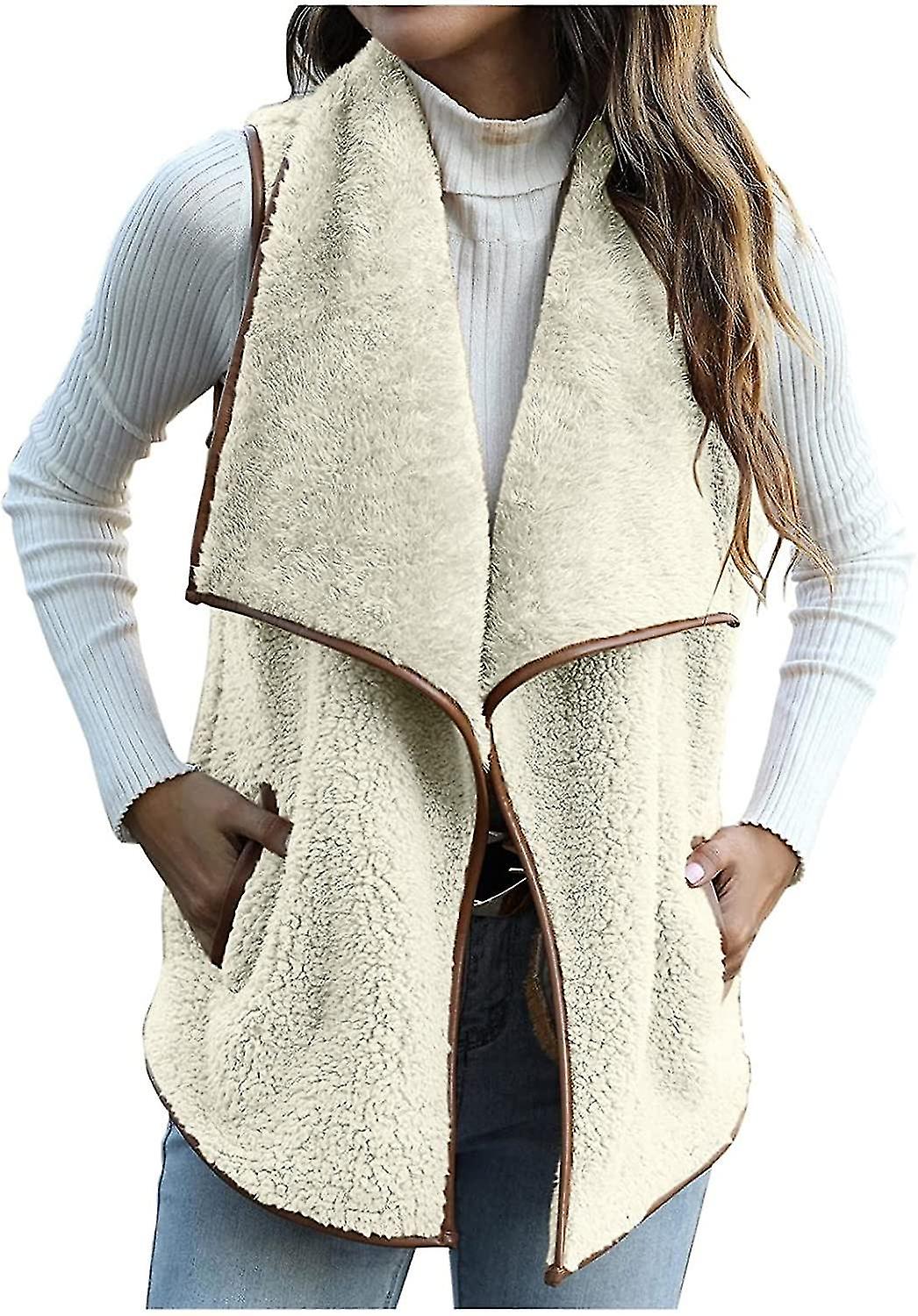 Women Coats Jackets Women's Sleeveless Sherpa Vest Warm Open