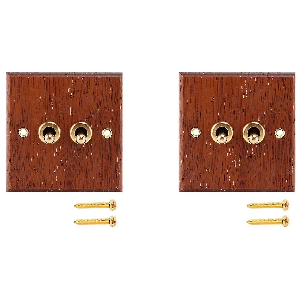 2x 86 Type Solid Wood Panel Switch Wall Light Retro Brass Toggle Switch Wood Grain Electrical Switc