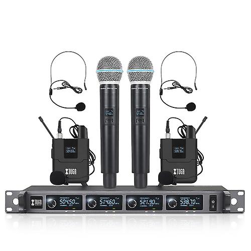Xtuga A140-hb Wireless Microphone System 4 Channel Handheld Lavalier Headset Microphone