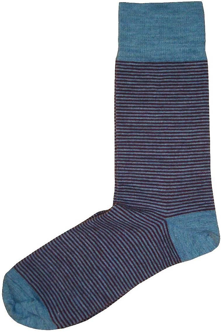 Bassin and Brown Thin Stripe Socks - Blue/Wine