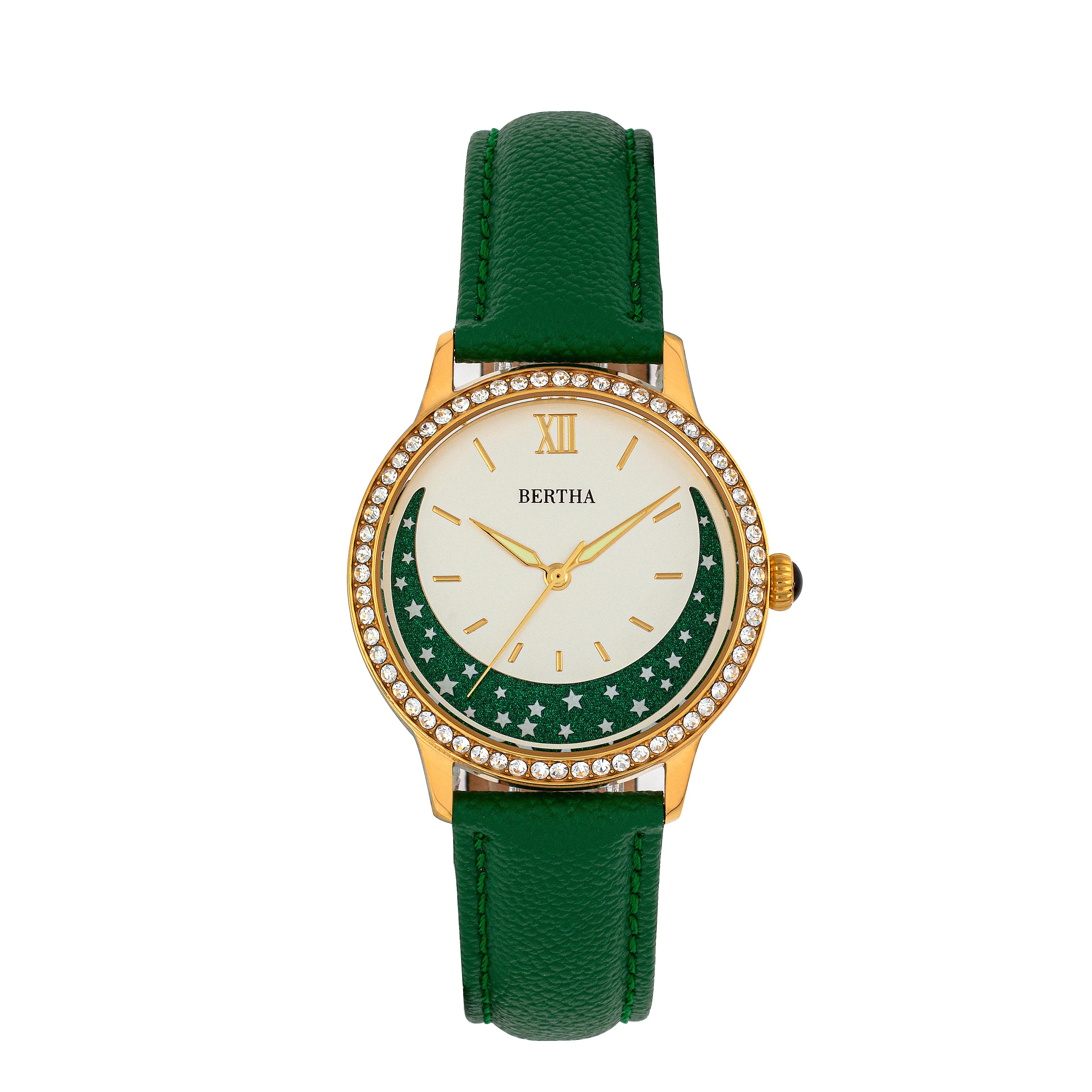 Bertha Dolly Leather-Band Watch - Green