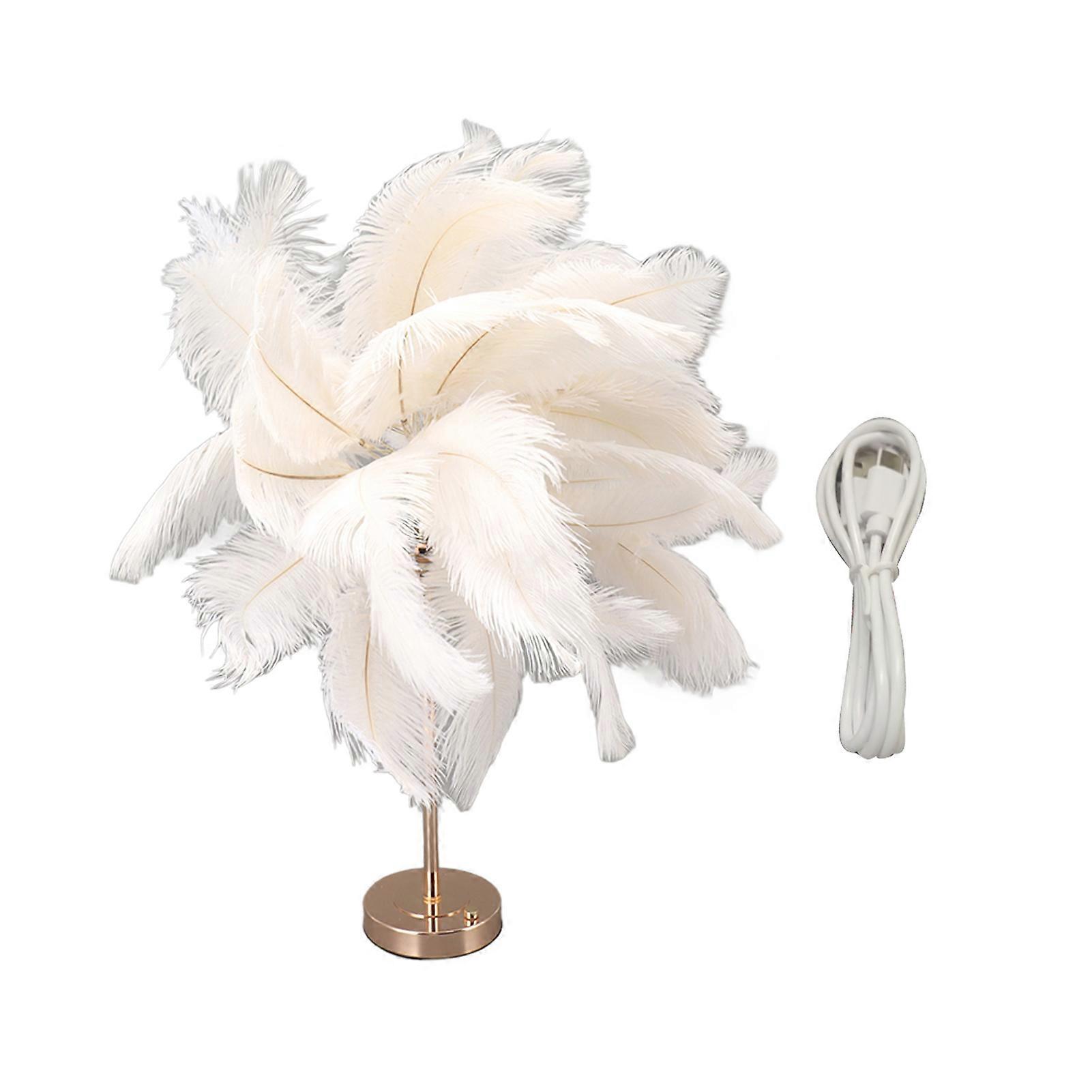 USB-C Rechargeable Ostrich Feather Lamp with Touch Control for Home and Wedding Decor