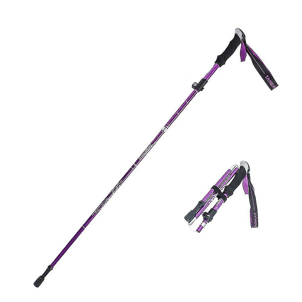 Purple Walking Trekking Poles - 2 Pack With Antishock And Quick Lock System, Telescopic, Collapsible, Ultralight For Hiking, Camping, Mountaining, Backpac... Small