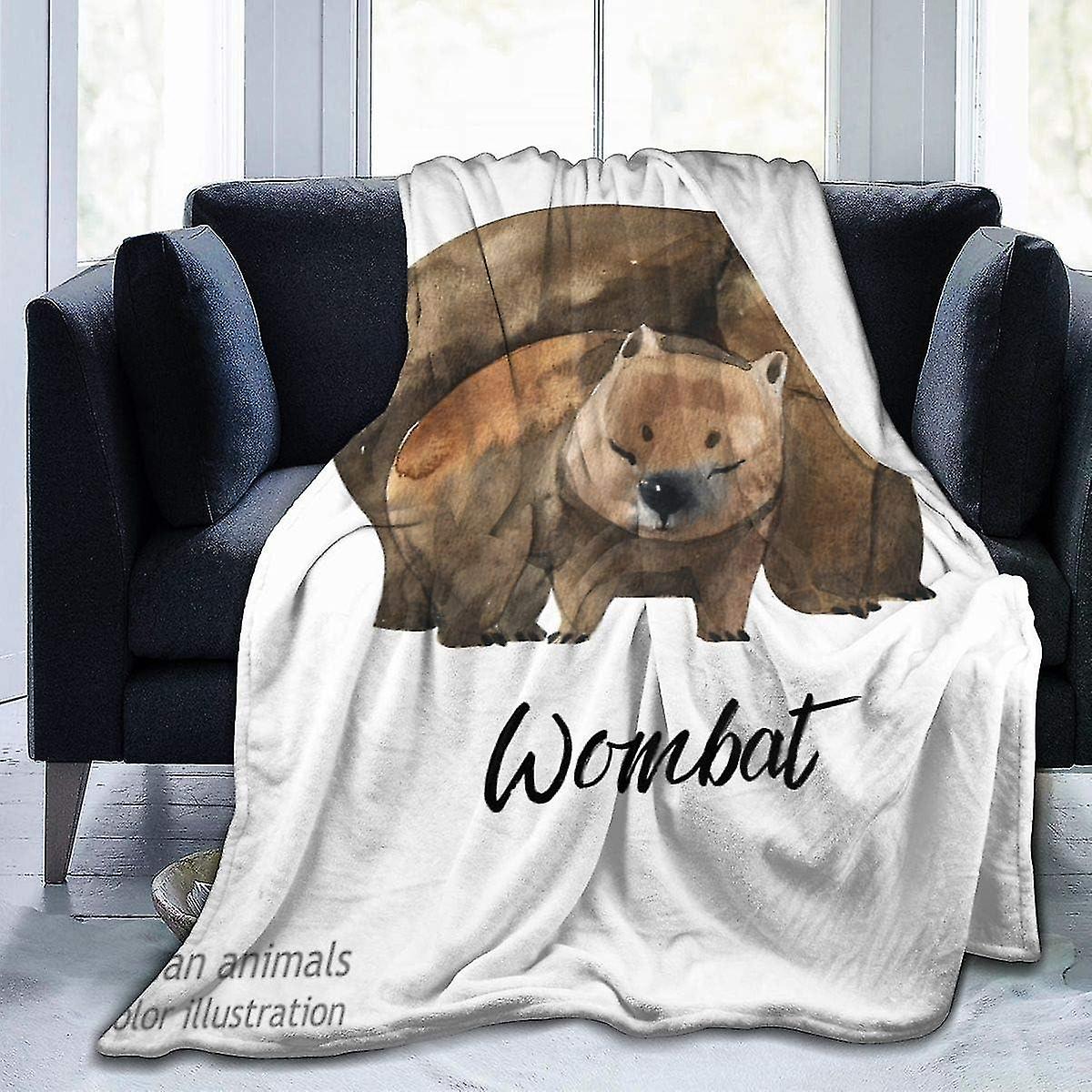 Australian Wombat Blanket Flannel Fleece Throw Blanket,watercolor