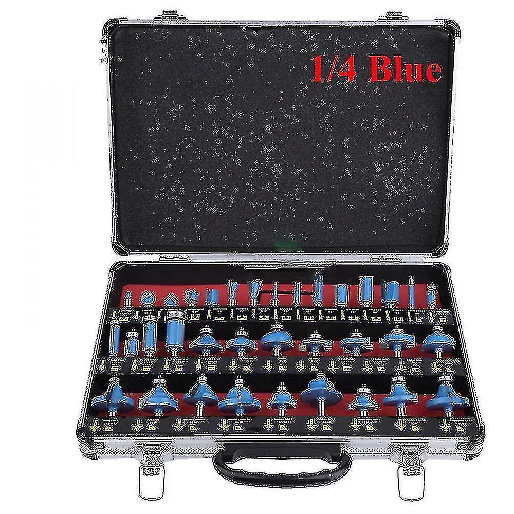 35pcs Woodworking Router Bits 1/2 polegadas Shank Router Bits Woodworking Straight Engraving Machine Diy Tool Blue