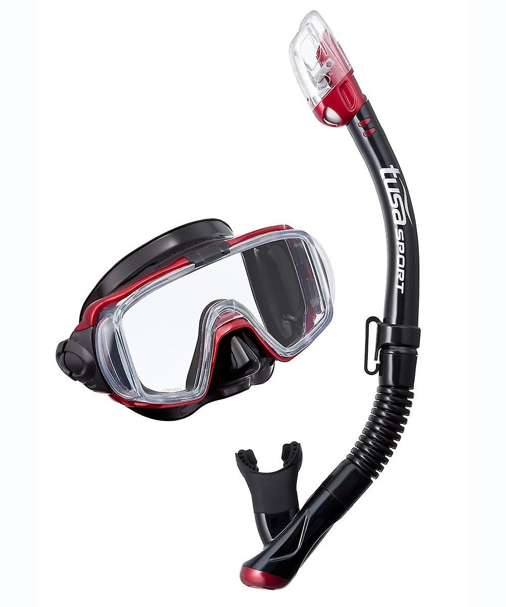 TUSA Visio Tri-Ex Combo Schnorchelset - Schwarz/ Metallic-Rot - Erwachsene Unisex