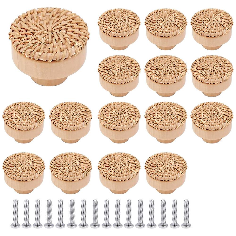 16 Pieces Rattan Furniture Knobs Drawer Knobs Boho Cabinet Knobs Decorative Cabinets Woode