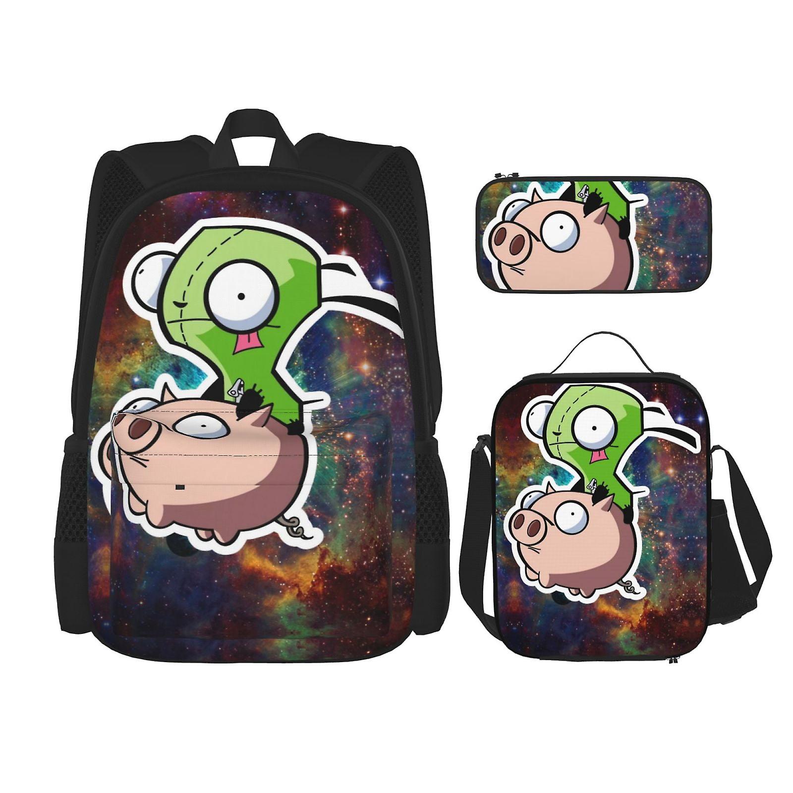 Invader Zim Rucsac moda Daypack pentru muncă Anime Bag Notebook Bag Pencil Case Lunch Bag Combination