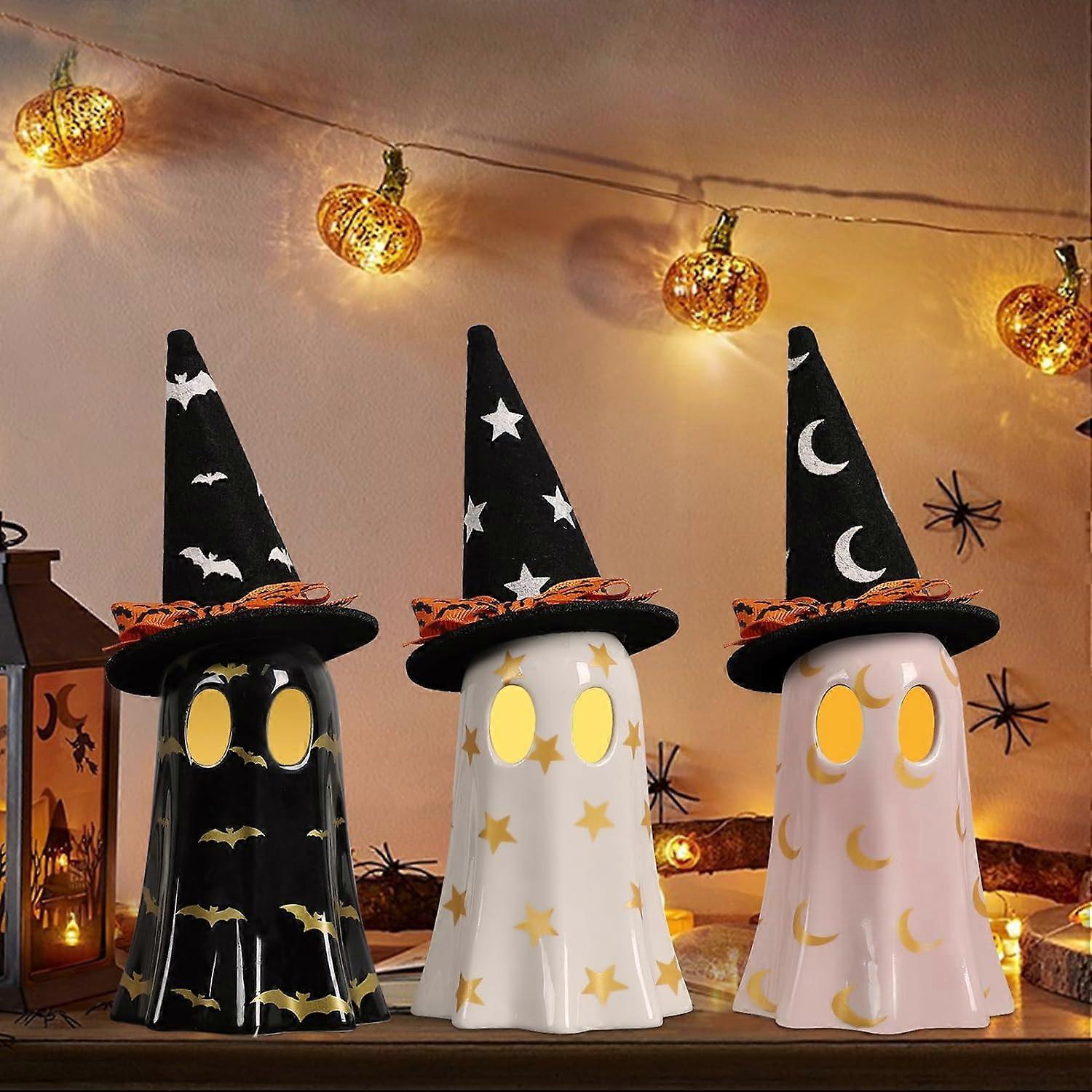 Ghost Halloween Decor, Resin Halloween Ghost Decorations Indoor, Ghost Decor with Witch Hat for Fall Halloween Home Decor