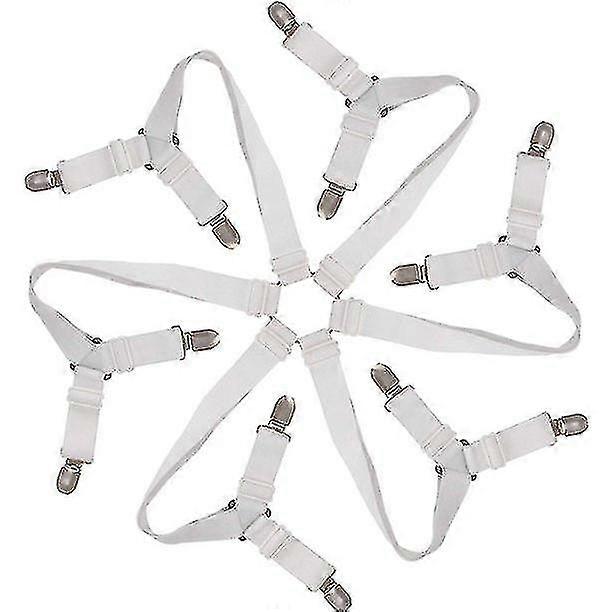 6 الجانبين الأشرطة حامل ملاءة السرير ، قابل للتعديل المضادة للانزلاق عملية مرونة ورقة فراش قابل للتعديل السحابات ، مقاطع ورقة مجهزة لجولة / مربع ، أبيض