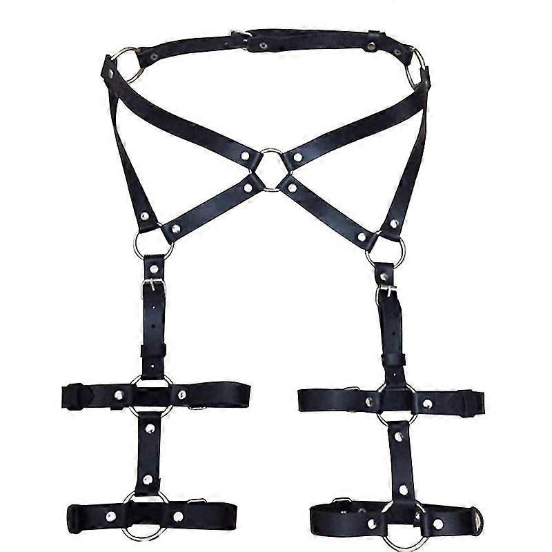 מתכוונן פו עור רתמה פאנק סגנון פאנק 2 שורות רגל בירית מותניים חגורה השעיה