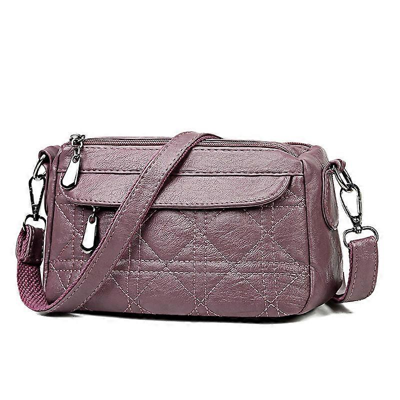 Women Ladies Handbag Korean Style Double-layer Large Capacity Crossbody Shoulder Bag Washed Soft Leather