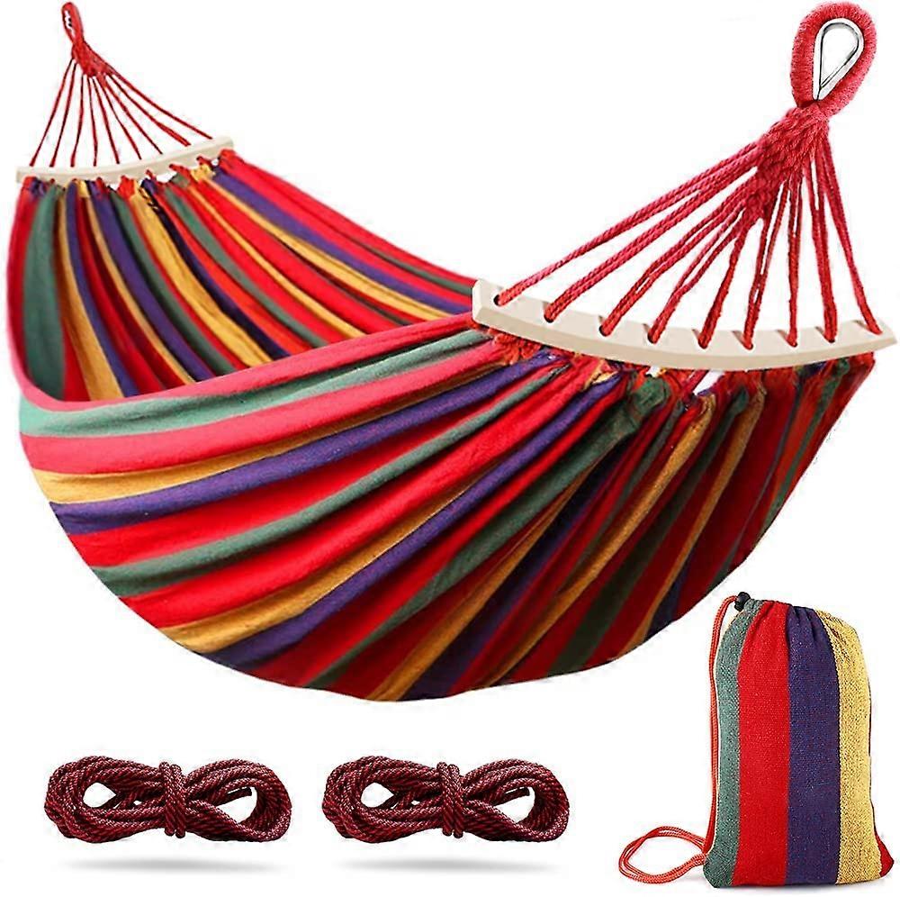 Canvas Single Hammock with Two Anti-Roll Balance Beam Metal Knot Tree Straps
