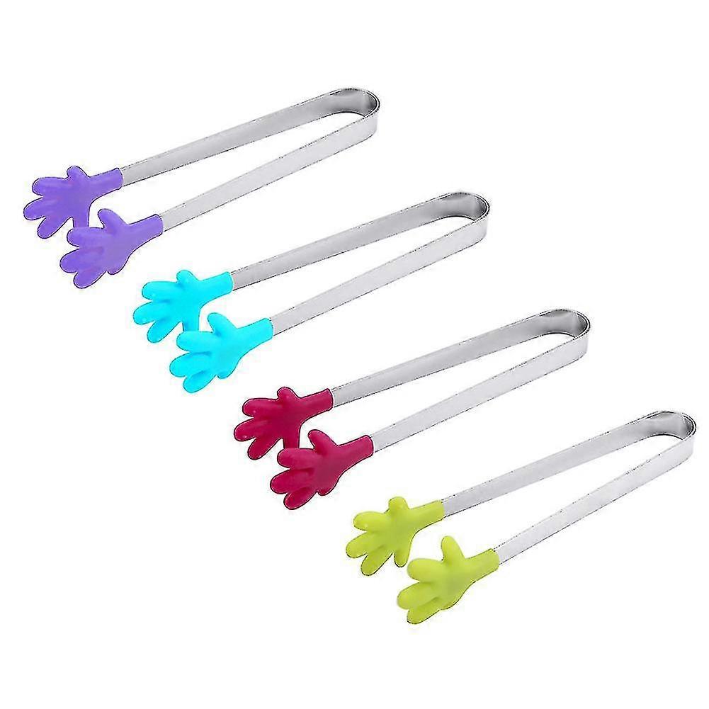 4pcs Wide Application Silicone Tong Salad Color Random Serving Clips Hand Shape