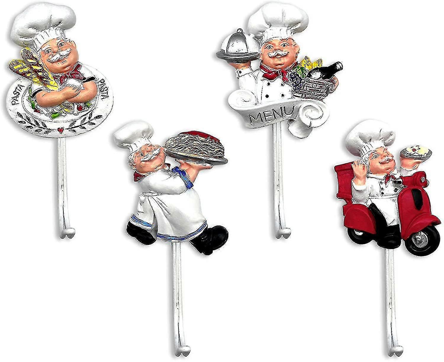 4 Packs Decorative 3d Resin Adhesive Hooks Decoration Assorted Cook Figurine Decor-Yvan