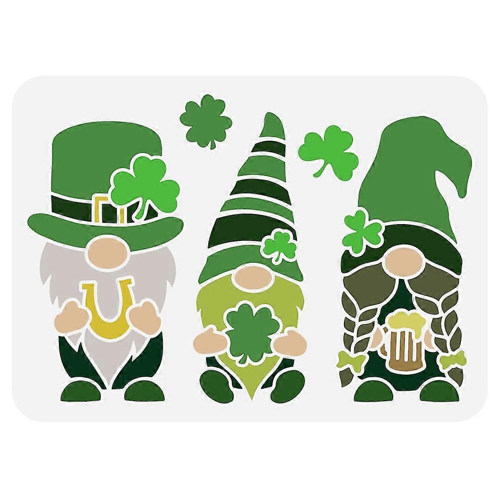 1pc St Patrick's Gnome Stencil Plastic 3 Patterns Gnomes Drawing Stencils Lucky Clover Craft Stencils St Patrick's Day Decoration