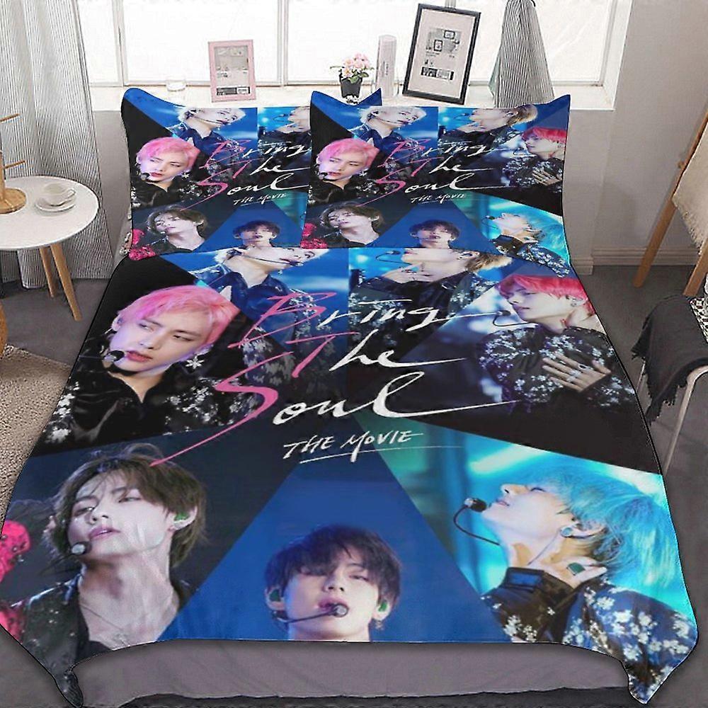 Conjunto de Cama d75 Kpop BTS, Conjunto de Cama Ultra Macio Conjunto de Capa de Edredom para Meninas Meninos Adolescentes Decoração de Quarto com 1 Capa de Edredom + 2 Kpop BTS Pi