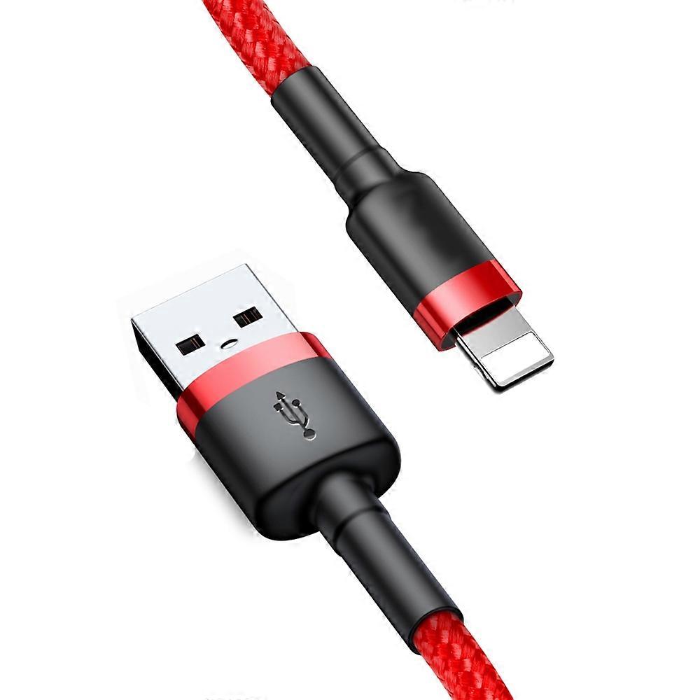 Kevlar USB-Kabel mit Lightning 2.1A, 2m - Grau/Rot