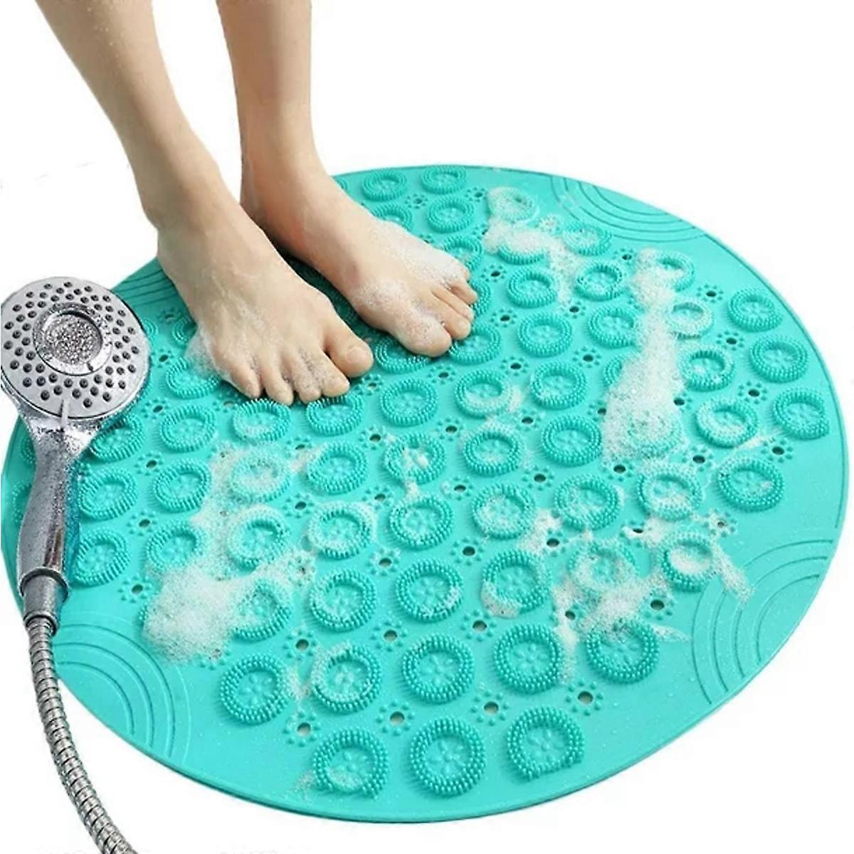 Bath Mats Round Shape Non-Slip Shower Mats Mildew Resistant Tub Mats with Suction Cups Textured Rubber Bath Mat with Drain Hole Green