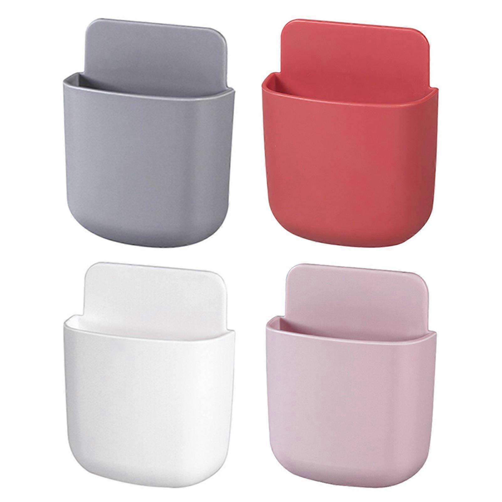 4 PCS Punching-free Wall Storage Pocket Self Adhesive Wall-mounted Remote Holder Space-saving